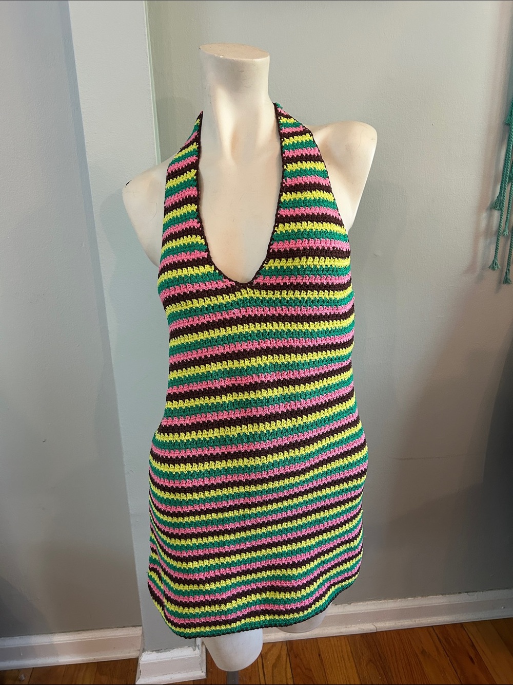 Frame Denim Crochet Halter Mini Dress in Black, Pink, Green, Yellow